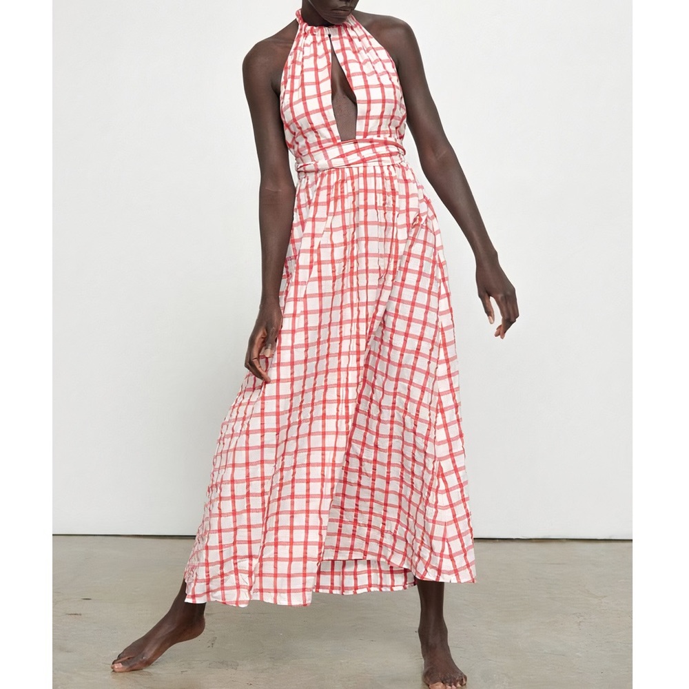 Mara Hoffman Maxi Halter Plaid Linny Dress
